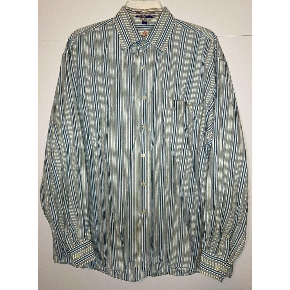 Alan Flusser Men's Button Down Multi-Colored Striped Long Sleeve Shirt XL